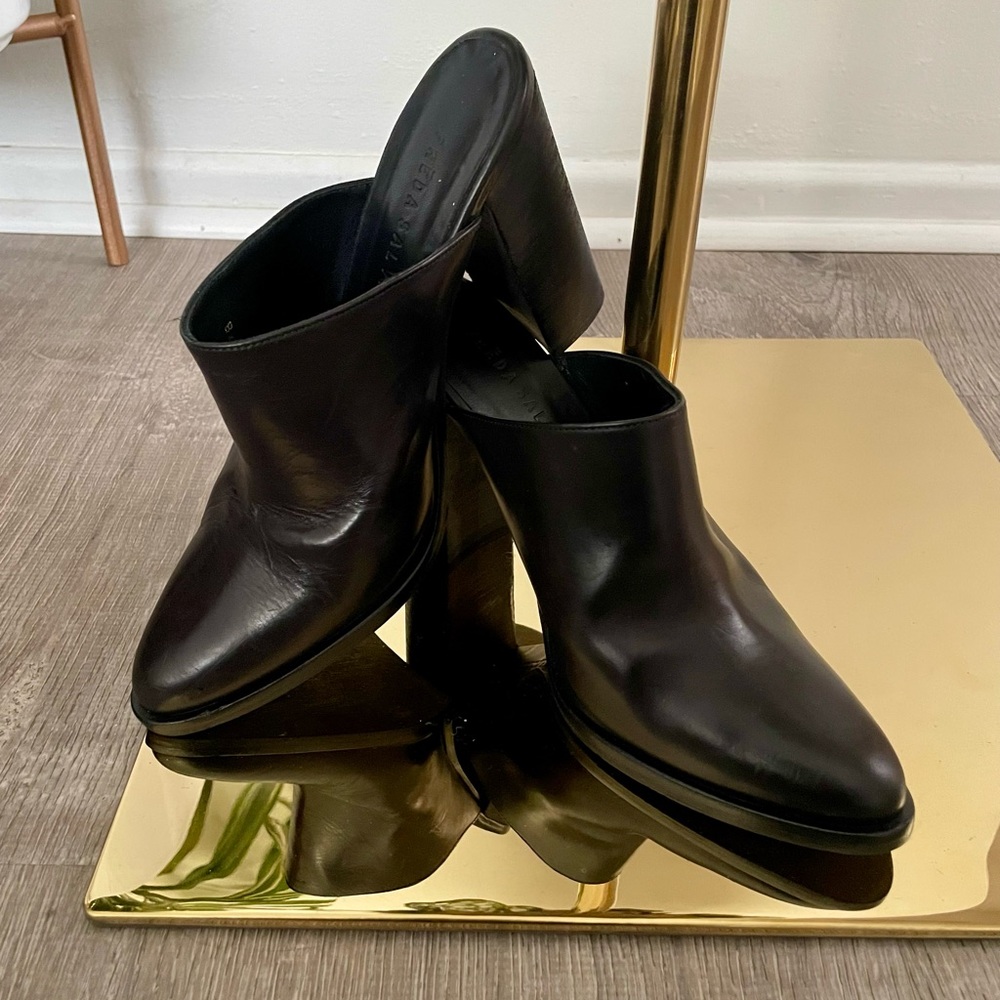 Freda Salvador Black Leather Mule Heels 8 - Picture 3 of 5